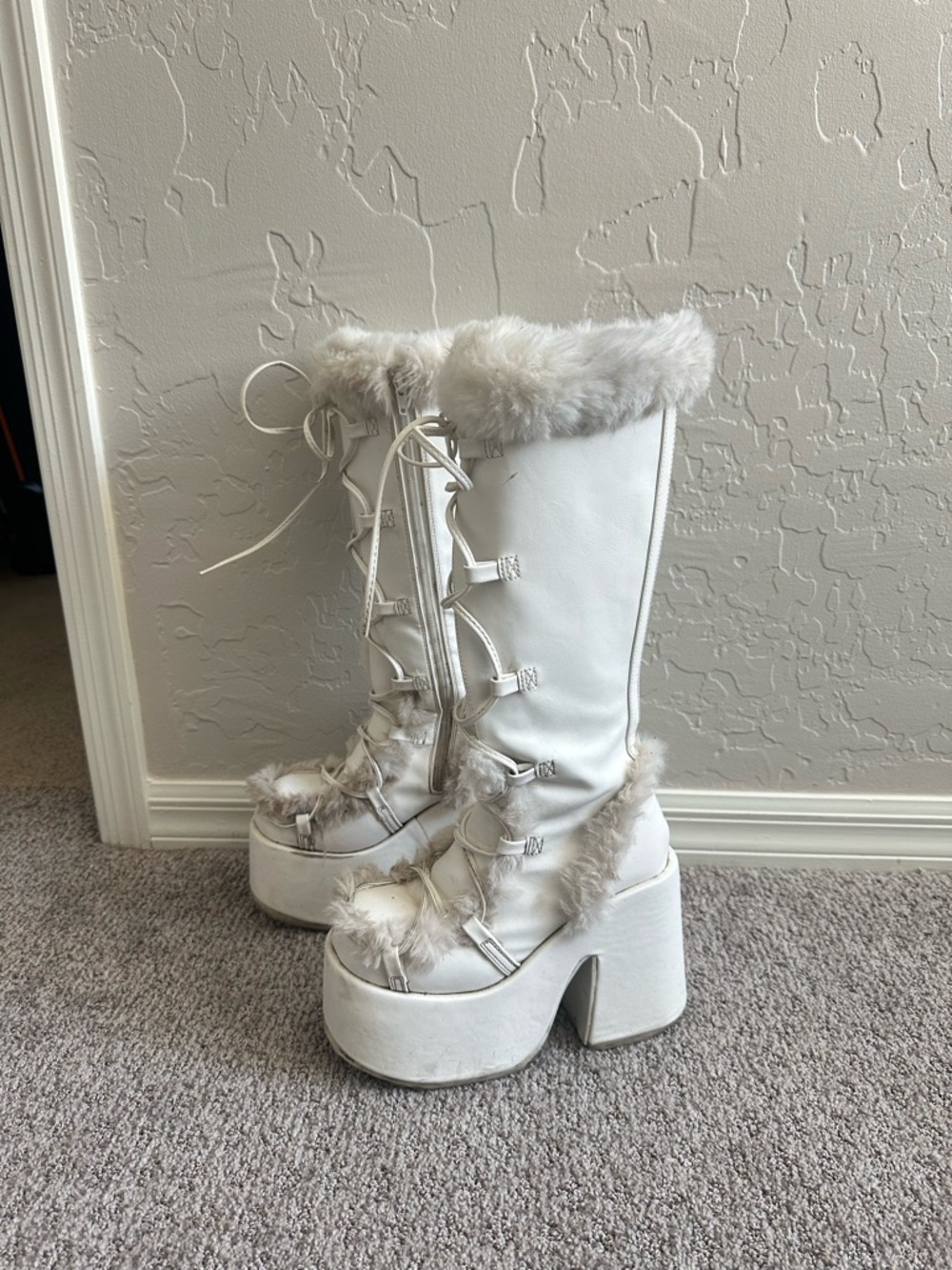 White Demonia Camel 311 Fur Boots